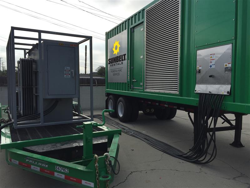 A generator from Sunbelt Rentals installed at a job site.